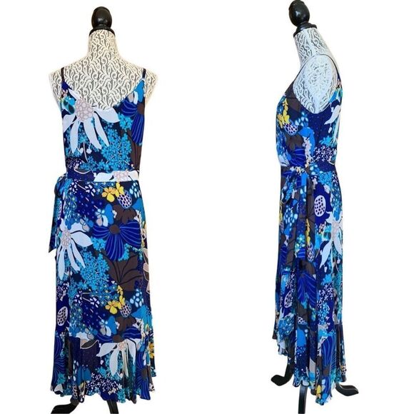 Trina Turk Found In Translation Kaciee Wrap Midi Dress Blue Multi Size 6-8 M - Picture 5 of 12